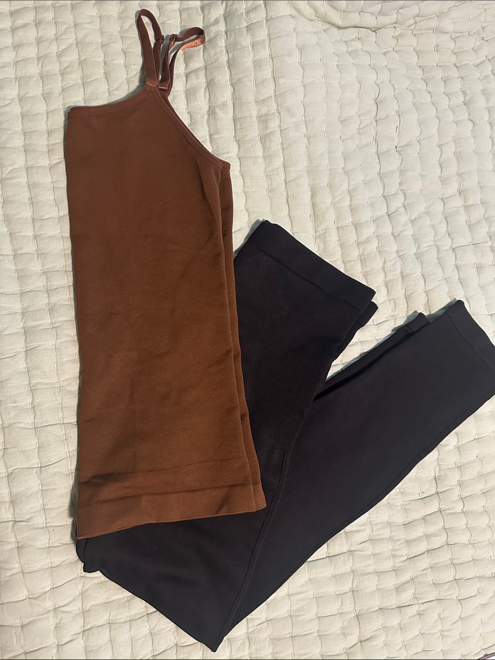 Shapermint Brown Tank Shapewear & Black Leggings Set